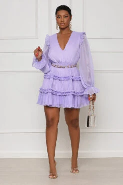 First Best Plunge Ruffle Mini Dress (Purple)- FINAL SALE