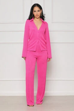 Sunday Funday Plisse Pants Set (Pink)- FINAL SALE