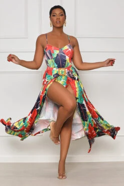 Paradise Passion Bodysuit Skirt Set (Red Multi)- FINAL SALE -Lilly's Kloset lilly5 4 2316278