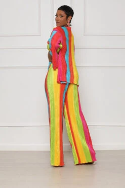 Sun Coast Dream 3 Piece Plisse Pants Set (Red Multi) -Lilly's Kloset lilly5 4 2316340