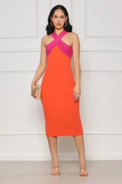 Busy Brunching Cut Out Midi Dress (Orange Multi)- FINAL SALE -Lilly's Kloset lilly5 4 2316352