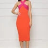 Busy Brunching Cut Out Midi Dress (Orange Multi)- FINAL SALE