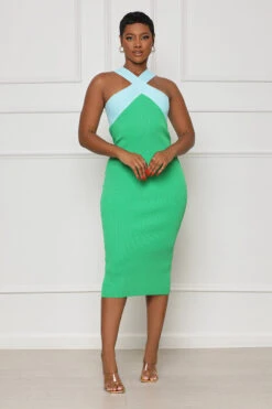 Busy Brunching Cut Out Midi Dress (Green Multi)- FINAL SALE