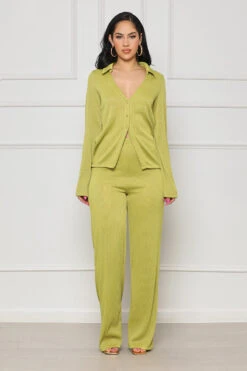 Sunday Funday Plisse Pants Set (Green)- FINAL SALE