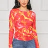 Lost In Flames Mesh Top (Pink Multi)- FINAL SALE