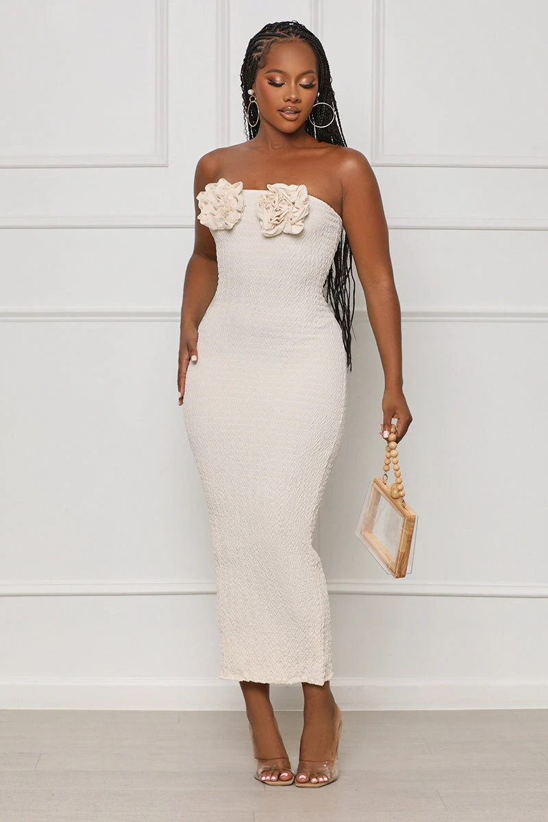 Solid Summer Strapless Midi Dress (Beige) 4 Solid Summer Strapless Midi Dress (Beige) - Image 4