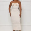 Solid Summer Strapless Midi Dress (Beige)