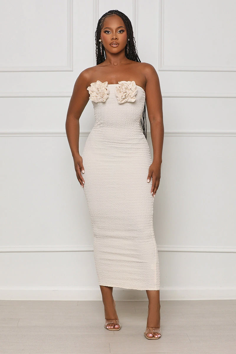 Solid Summer Strapless Midi Dress (Beige) 1 Solid Summer Strapless Midi Dress (Beige)