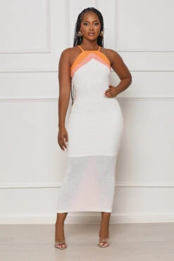 Summer Haze Knit Midi Dress (White Multi)