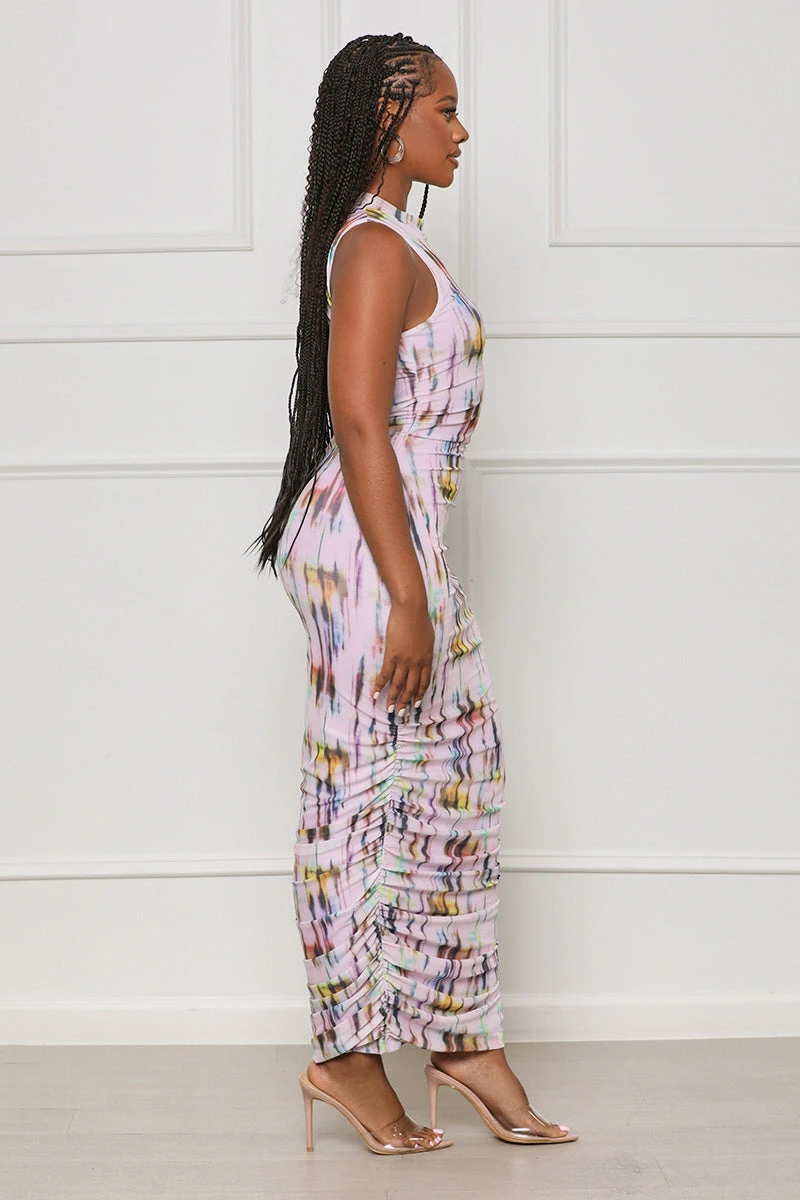 Finest Hour Ruched Midi Dress (Purple Multi) 4 Finest Hour Ruched Midi Dress (Purple Multi) - Image 4