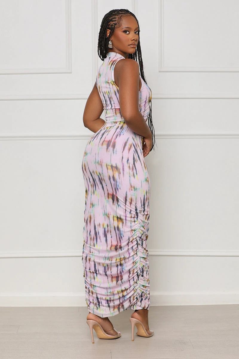 Finest Hour Ruched Midi Dress (Purple Multi) 2 Finest Hour Ruched Midi Dress (Purple Multi) - Image 2