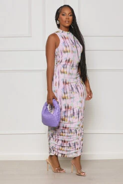 Finest Hour Ruched Midi Dress (Purple Multi) 6 Finest Hour Ruched Midi Dress (Purple Multi) -Lilly's Kloset lilly6 13 2336176