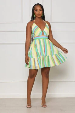 Samba Strut Striped Halter Dress (Yellow Multi) -Lilly's Kloset lilly6 13 2336217