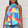 No Rules Pleated Halter Top (Blue Multi)- FINAL SALE