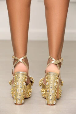 Maya Jeweled Metallic Bow Heels (Gold) -Lilly's Kloset lilly6 13 2336651