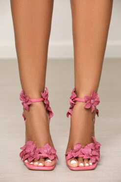 Romi Lace Up Flower Heel (Pink) -Lilly's Kloset lilly6 13 2336721