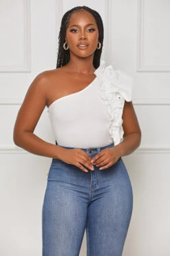 Always There Ruffle Bodysuit (White)- FINAL SALE