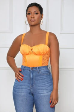 Lace Sweetheart Bodysuit (Orange)- FINAL SALE