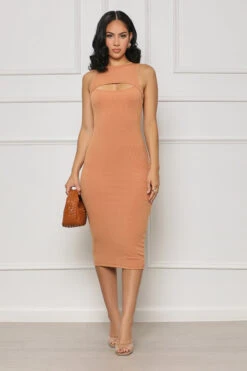 Best Headliner Ribbed Midi Dress (Tan) -Lilly's Kloset lilly6 20 2339162
