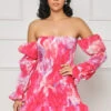Your Muse Poof Sleeve Mini Dress (Pink Multi)