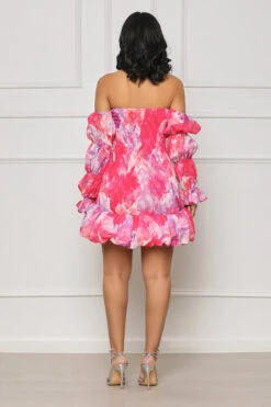 Your Muse Poof Sleeve Mini Dress (Pink Multi) -Lilly's Kloset lilly6 20 2339517