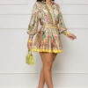 Passion Nights Button Up Skirt Set (Yellow Multi)