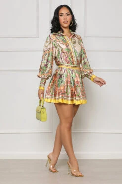Passion Nights Button Up Skirt Set (Yellow Multi)
