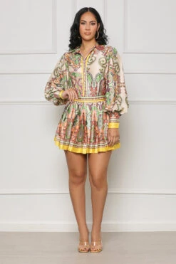 Passion Nights Button Up Skirt Set (Yellow Multi) -Lilly's Kloset lilly6 20 2339703