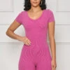 Backless Contour Ribbed Romper (Pink)