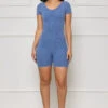 Backless Contour Ribbed Romper (Blue)