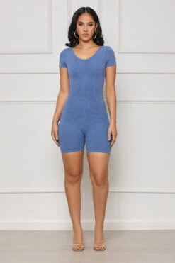 Backless Contour Ribbed Romper (Blue)