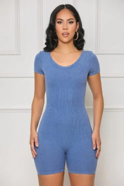Backless Contour Ribbed Romper (Blue) -Lilly's Kloset lilly6 20 2339803