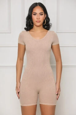 Backless Contour Ribbed Romper (Tan) 9 Backless Contour Ribbed Romper (Tan) -Lilly's Kloset lilly6 20 2339812