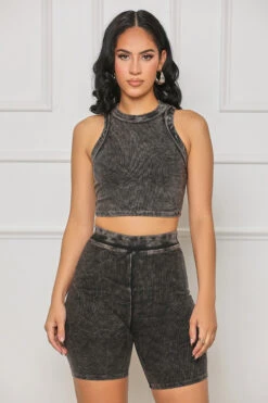 Contour Ribbed Biker Short Set (Black)