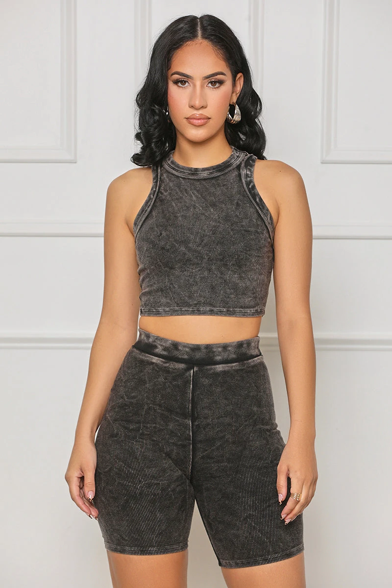 Contour Ribbed Biker Short Set (Black) 1 Contour Ribbed Biker Short Set (Black)