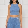 Contour Ribbed Biker Short Set (Blue)