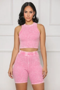 Contour Ribbed Biker Short Set (Pink)