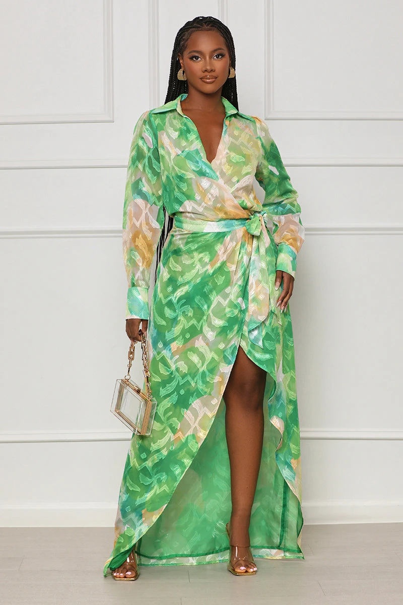 Smooth Talkin' Wrap Maxi Dress (Green Multi) 1 Smooth Talkin' Wrap Maxi Dress (Green Multi)
