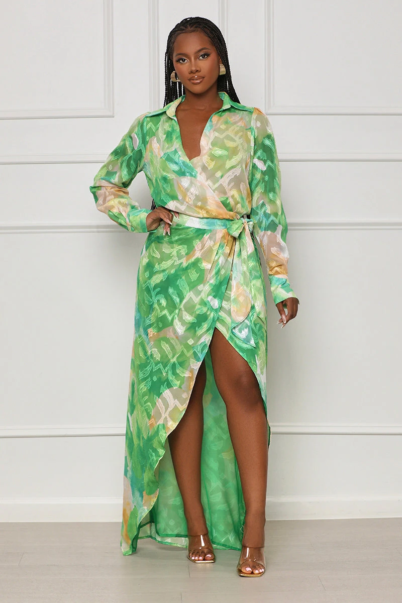 Smooth Talkin' Wrap Maxi Dress (Green Multi) 3 Smooth Talkin' Wrap Maxi Dress (Green Multi) - Image 3