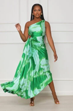 Exotic Hues One Shoulder Dress (Green Multi)