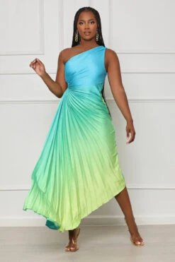 Sunset Love Pleated Midi Dress (Blue Multi)