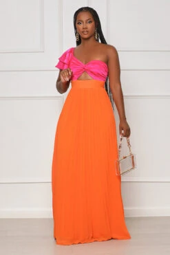 Feeling Reborn Pleated Maxi Dress (Orange Multi) -Lilly's Kloset lilly6 22 2340427