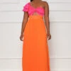 Feeling Reborn Pleated Maxi Dress (Orange Multi)