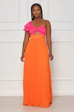 Feeling Reborn Pleated Maxi Dress (Orange Multi)