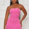 Strapless Ribbed Mini Dress (Pink)