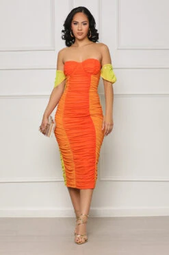 Weekend Essence Ruched Midi Dress (Orange Multi) 9 Weekend Essence Ruched Midi Dress (Orange Multi) -Lilly's Kloset lilly6 28 2343831
