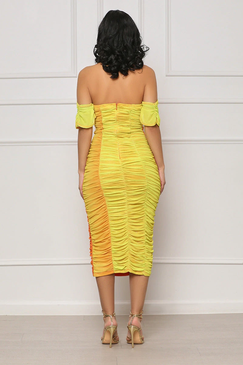 Weekend Essence Ruched Midi Dress (Orange Multi) 4 Weekend Essence Ruched Midi Dress (Orange Multi) - Image 4