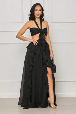 Tied To You Ruffle Maxi Dress (Black)