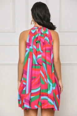 Never Available Abstract Pleated Dress (Red Multi) -Lilly's Kloset lilly6 28 2344239