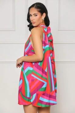 Never Available Abstract Pleated Dress (Red Multi) -Lilly's Kloset lilly6 28 2344240